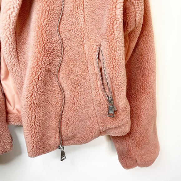 VIGOSS Blush Sherpa Faux Fur Moto Jacket M Medium - Picture 7 of 12